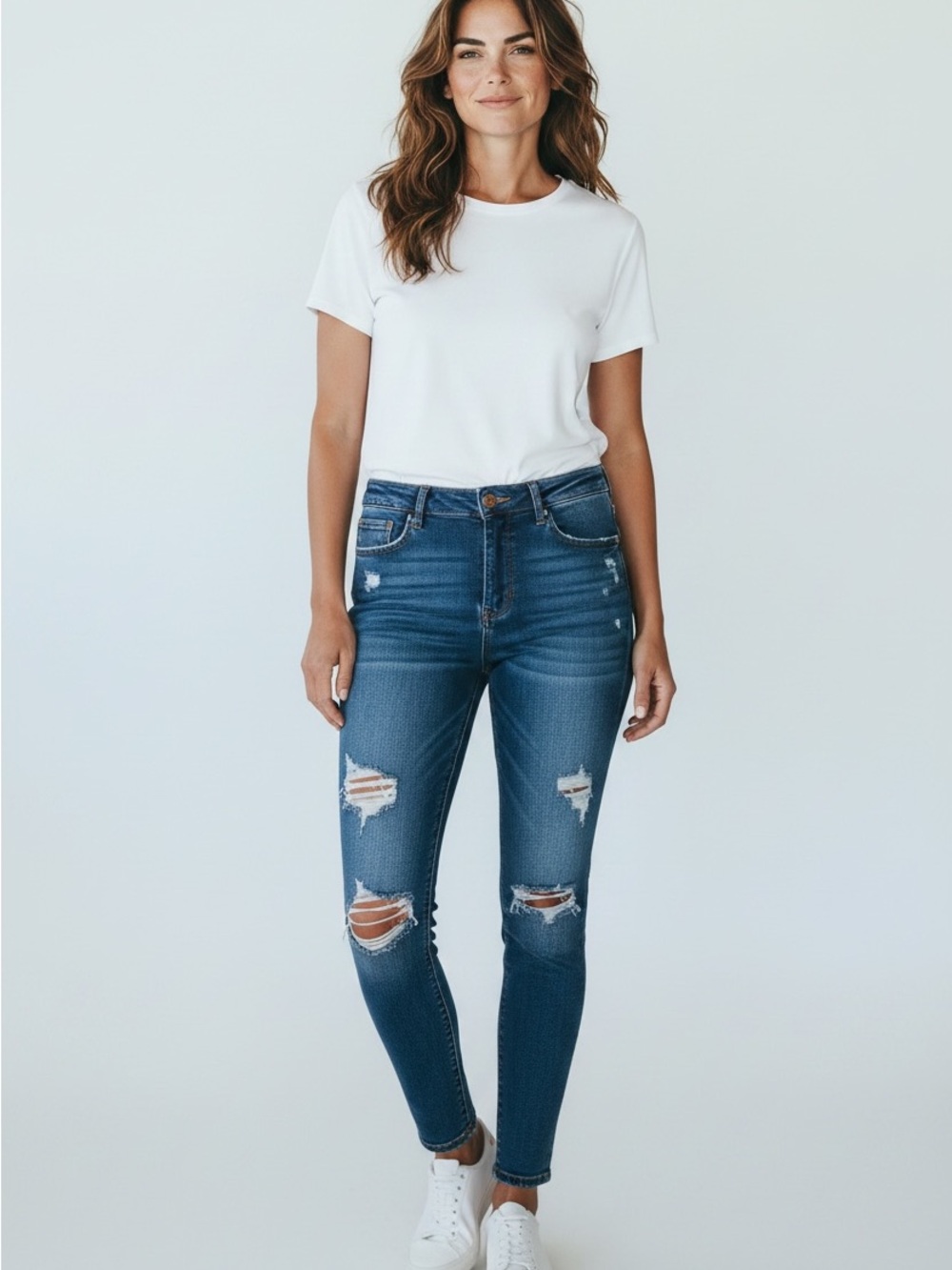Encore Jeans Dark Blue Distressed Skinny Jeans